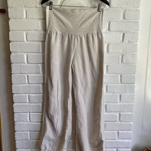 JUST LIVING Light khaki Linen Blend Wide Leg Maternity Beach Pants Size Medium